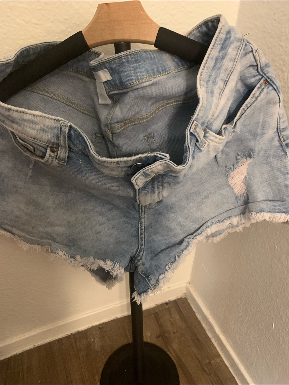 H&M Light Blue Distressed Denim Cutoff Shorts